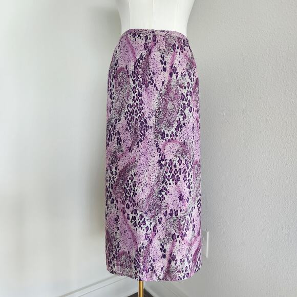 Vintage Y2K Katie Lin Woman Purple Pink Animal Print High Waist Midi Skirt L - Picture 1 of 9